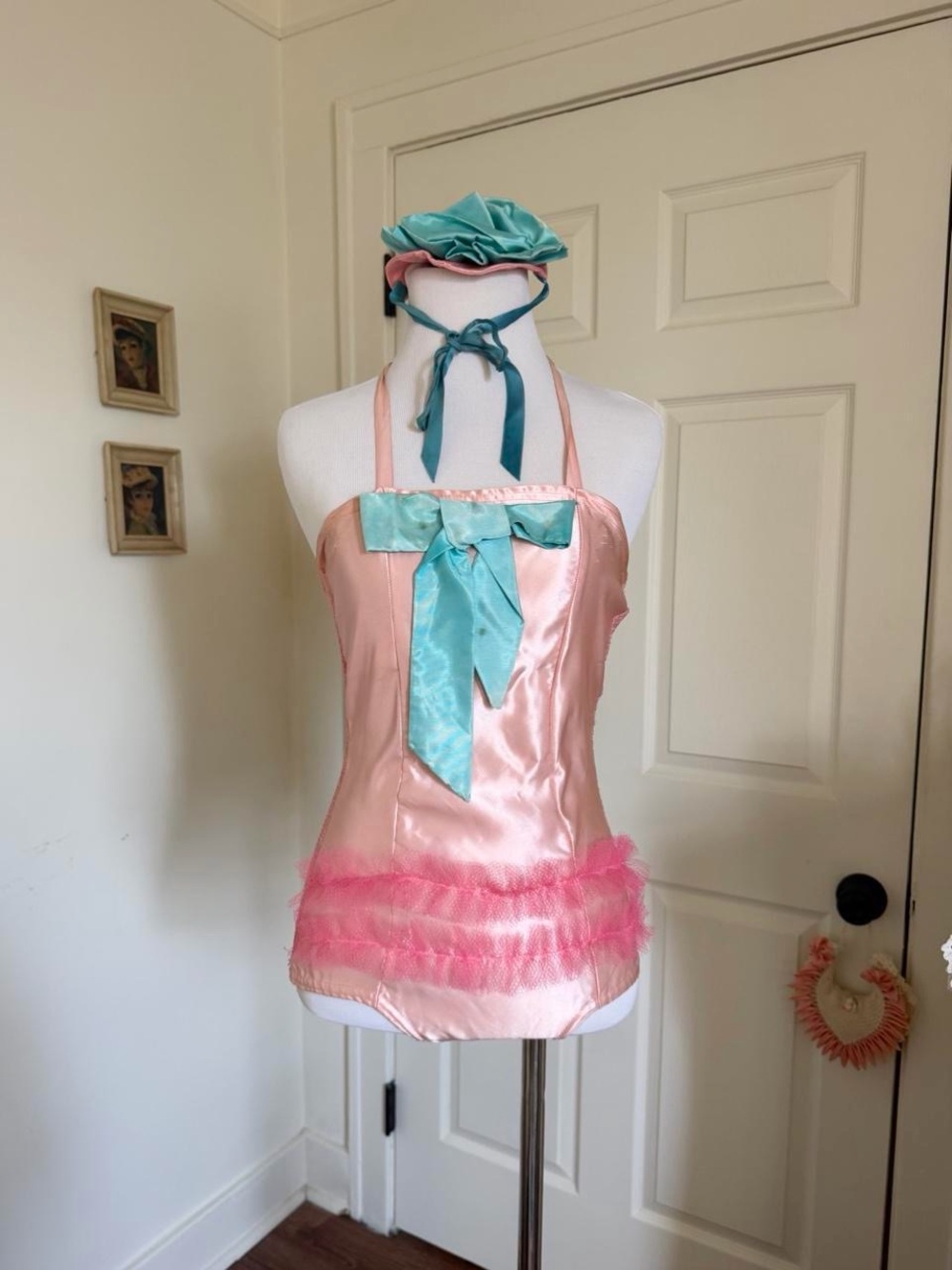 Vintage 50s Silk Satin Showgirl Performance Costume Romper